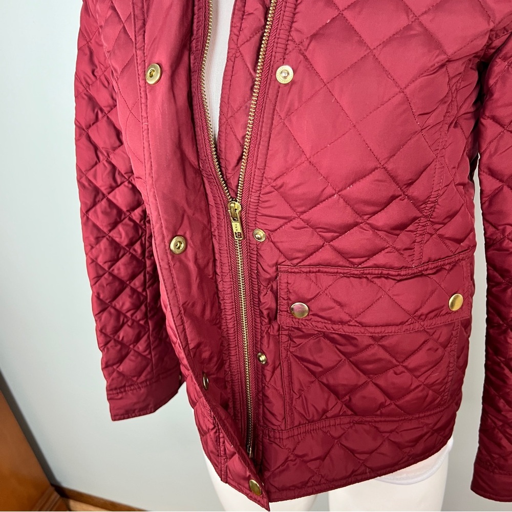 J.Crew Quilted Down-Filled Jacket Burgundy Corduroy Collar Women’s Size XS - Picture 9 of 13